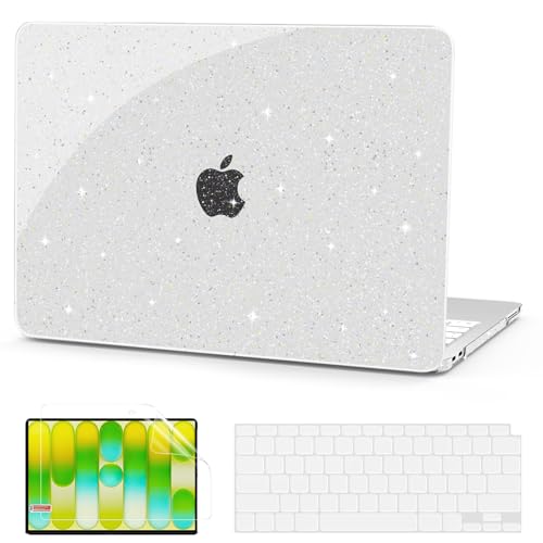 G JGOO Compatible with MacBook Neo Case 13 inch 2026 Model A3404 with A18 Pro Chip, Glitter Protective Plastic Hard Shell for Mac Neo Case with Keyboard Cover & Screen Protector, Sparkly Clear - color: Glitter Clear