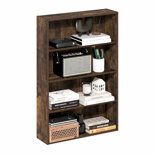 Furinno Basic Book Shelf, 4-Tier Bookcase with Open Shelf, Bookshelf, Cube Storage Organizer, 6 x 24 x 35, for Living Room, Bedroom, Home Office, Amber Pine - color: Amber Pine, size: 4-Tier, 6 x 24 x 35
