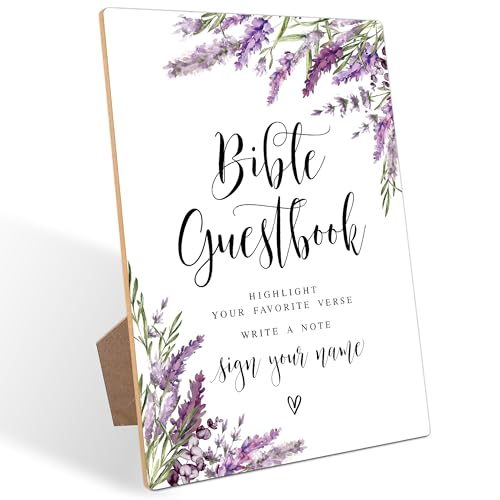 Bible Guest Book Sign, Lavender Bridal Shower Decorations, Guest Book for Party, Wedding Reception Table Decorations, Floral Wooden Sign with Stand for Wedding Reception And Bridal Party Decor, 41 - color: Bible Guest41