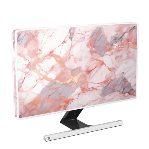 Waterproof Monitor Dust Cover 26, 27, 28 Inch Anti-Static Dustproof Protective Full Body Cover for Computer Screen Sleeve Compatible with iMac 26-28 Inch PC,Desktop and TV,Pink Marble - color: Pink, size: 26-28 Inch