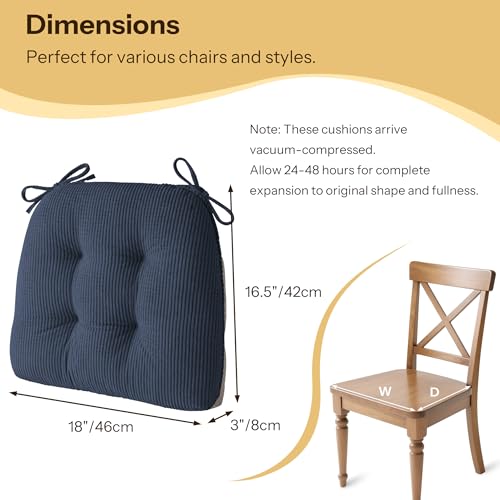 Indoor Kitchen Chair Cushions Set of 4 18"X16.5"X3" Soft Anti Slip Dining Chair Pads Tufted Kitchen Seat Cushion with Ties, Blue - color: Blue