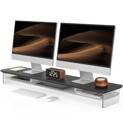 Fenge Acrylic Monitor Stand Riser, 42.5 Inches Dual Monitor Stand with Metal Storage, 2 Tier Acrylic Computer Riser for Desk, Clear Laptop Stand for PC, Laptop, Printer, TV, Black - color: Black, size: 42.5in