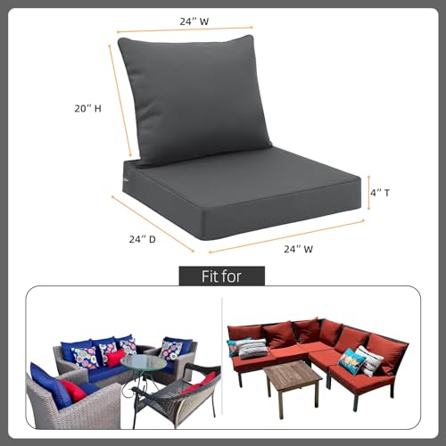 Favoyard Outdoor Seat Cushion Set 24 x 24 Inch Waterproof & Fade Resistant Patio Furniture Cushions with Removable Cover Deep Seat & Back Cushion with Tie Straps for Chair Sofa Couch - color: Dark Gray, size: 24 x 24 Inch