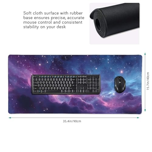 Rectangular Mouse Pad with Purple Galaxy Pattern,Anti-Slip Rubber Base, 35.4 x 15.7 Inches, Gaming Desk Mat - color: Purple Galaxy