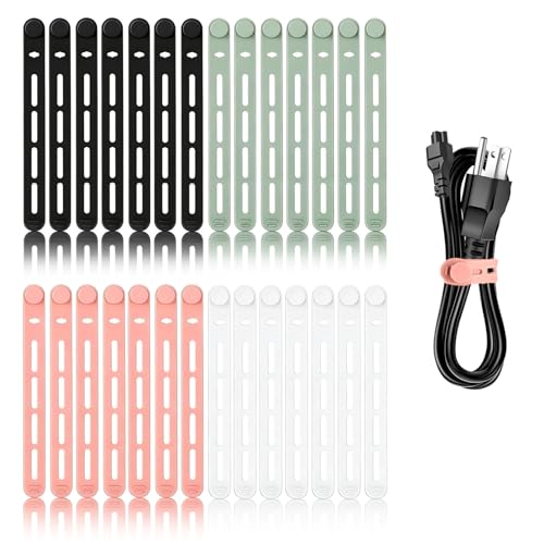 28Pcs Silicone Cable Ties Reusable, Multipurpose Cable Management Organizer, Adjustable Fastening Cable Straps with Locking Buckles, High Elasticity Cord Organizer, Travel Essentials (5.2in, 4Colors) - color: 4 Colors-5.2in-28pcs