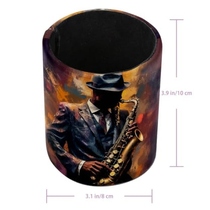 Gentleman Playing the Saxophone Pen Holder Pencil Organizer for Desk, 3.1” x 3.1” x 3.9” Pencil Cup Office Supplies, Large Capacity Cute Pen and Makeup Brush Holder for Home, School, Desktop - color: Gentleman Playing The Saxophone