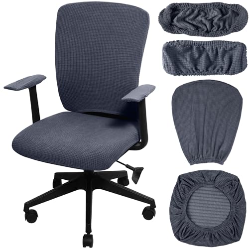Tallew 4 Pcs Office Chair Covers Set Computer Universal Protective Stretchable Chair Seat Covers Desk Armrest Slipcovers Pads Office Cushion Backrest for Rotating (XL,Dark Gray) - color: Dark Gray