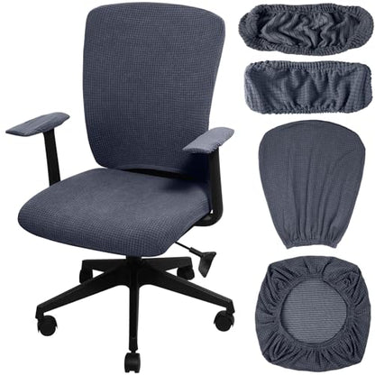 Tallew 4 Pcs Office Chair Covers Set Computer Universal Protective Stretchable Chair Seat Covers Desk Armrest Slipcovers Pads Office Cushion Backrest for Rotating (XL,Dark Gray) - color: Dark Gray