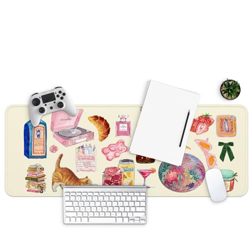 MAY FLOWER Gaming Mouse pad, Large Laptop Mousepad, Full Keyboard Mat, Long Computer Mouse Mat for Home and Office, Anti-Slip Rubber Base, 31.5 x 11.8 Inches (Cozy Stickers) - color: Cozy Stickers