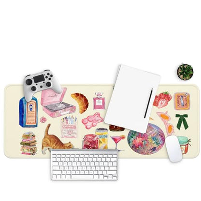 MAY FLOWER Gaming Mouse pad, Large Laptop Mousepad, Full Keyboard Mat, Long Computer Mouse Mat for Home and Office, Anti-Slip Rubber Base, 31.5 x 11.8 Inches (Cozy Stickers) - color: Cozy Stickers