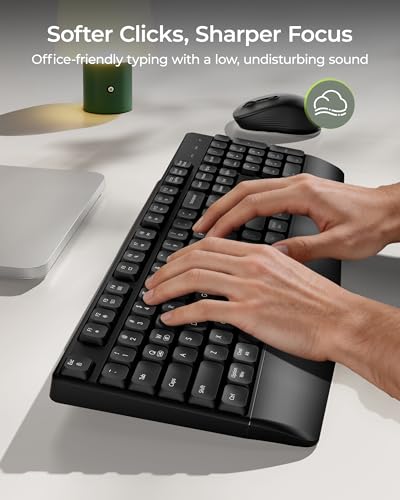 seenda Wireless Bluetooth Keyboard Mouse Combo, COE200 Ergonomic Keyboard with Wrist Rest, Silent Mouse, Multi-Device Connection, Full-Size Compatible for Windows PC Laptop Mac MacBook, Black - color: Black
