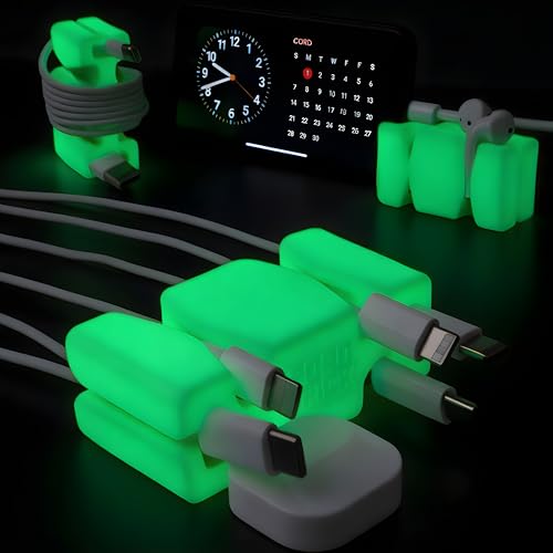 CordBrick 4PK Glowing Silicone + Steel Weighted Cable Holders for Nighstands, Cord Wraps for Travel, Unique iPhone Accessories. Small Graduation Gift for High Schoolers. Gadget for Teens. Green Glow - color: (P) Green Glow, size: 4 Pack