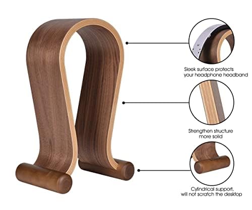 SAMDI Wood Headphone Stand, Headphone Holder Wood Headset Stand Compatible for Sony, Bose, Shure, Jabra, JBL, AKG Gaming Headphones Display et. (Walnut) - color: Walnut