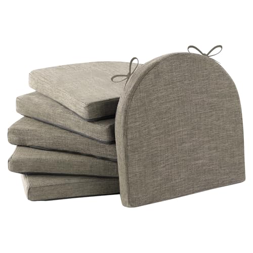 IPYNBAP Chair Cushions for Dining Chairs, Kitchen Chair Cushions, 16'' x 16'' x 2'', Non Slip Indoor Seat Cushions, Chair Pads for Dining Chairs with Ties & Removable Cover, Set of 6, Khaki - color: Khaki, size: 6 Count(Pack of 1)