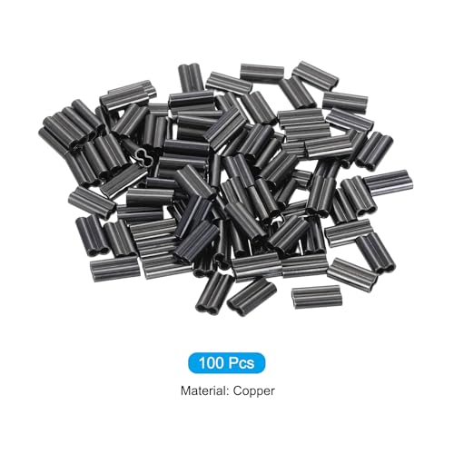PATIKIL 1/16" 1.5mm Wire Rope Loop Sleeve 100 Pcs Copper Double Ferrule Duplex Crimping Loop Sleeve for Wire Rope Cable Fittings Rigging Fishing Wire,Black - size: 1/16"