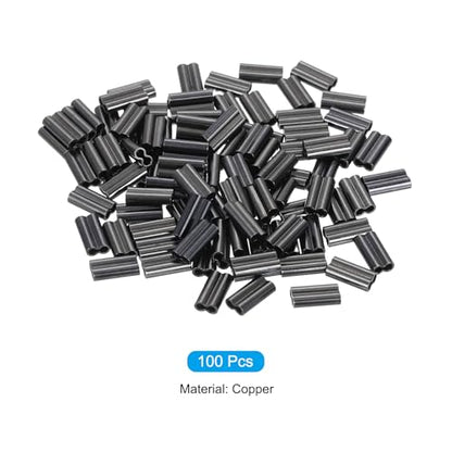 PATIKIL 1/16" 1.5mm Wire Rope Loop Sleeve 100 Pcs Copper Double Ferrule Duplex Crimping Loop Sleeve for Wire Rope Cable Fittings Rigging Fishing Wire,Black - size: 1/16"