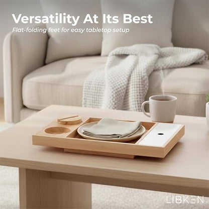 Libken Couch Arm Tray – Rubberwood Sofa Armrest Table with Extra Storage Compartment, Minimal Scandinavian Wooden Design, Fits Multiple Arm Shapes & Sizes – Elegant Couch Armrest Organizer
