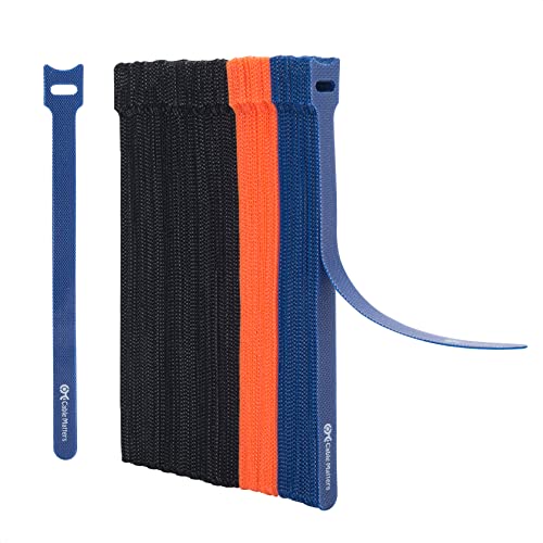 Cable Matters 100-Pack 8-inch Hook-and-Loop Reusable Wire Ties/Cable Ties with 42 lbs Tensile Strength - Multi-Color Black, Blue, and Orange Cord Wrap, ZipTies, Cable Management Straps - size: 8-inch