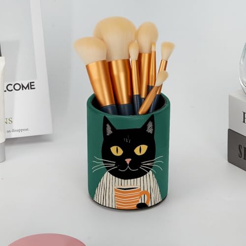 Funny Cat Pen Holder Pencil Organizer for Desk, 3.1” x 3.1” x 3.9” Pencil Cup Office Supplies, Large Capacity Cute Pen and Makeup Brush Holder for Desktop, Home, School - color: Funny Cat
