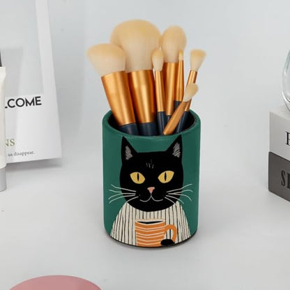 Funny Cat Pen Holder Pencil Organizer for Desk, 3.1” x 3.1” x 3.9” Pencil Cup Office Supplies, Large Capacity Cute Pen and Makeup Brush Holder for Desktop, Home, School - color: Funny Cat