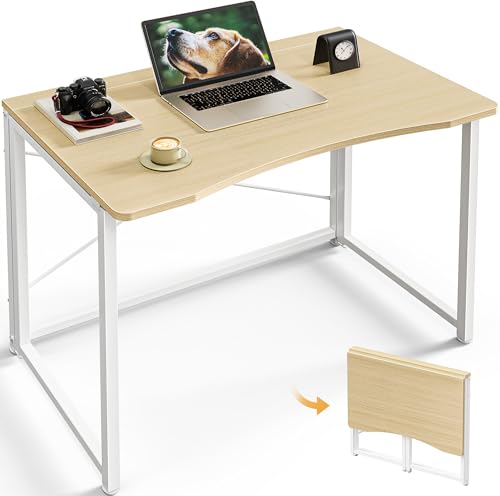 Huuger Folding Desk for Small Spaces, 31.5 Inch Foldable Computer Table, for Home Office, Study, Bedroom, Dorm, Space Saving, Small Writing Work Office Computer Desk, Easy to Fold, Oak - color: Oak, size: 18.9"D X 31.5"W