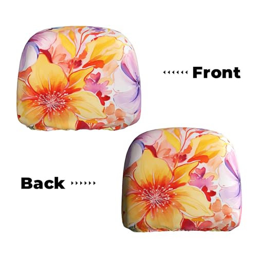 2PCS Headrest Covers for Cars Flowers Print Detachable Head Rest Cover for Women - color: Beautiful Flowers Yellow