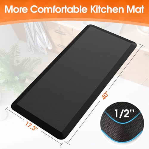 TranquilRelax Kitchen Mat, 17.3''x39'', Black | Thick Floor Comfort Anti-Fatigue Mat, Non-Slip, Water Resistant, Stain Resistant, Easy Clean, for Kitchen, Sink, Office,Home - color: Black, size: 39"L x 17.3"W x 0.5"Th