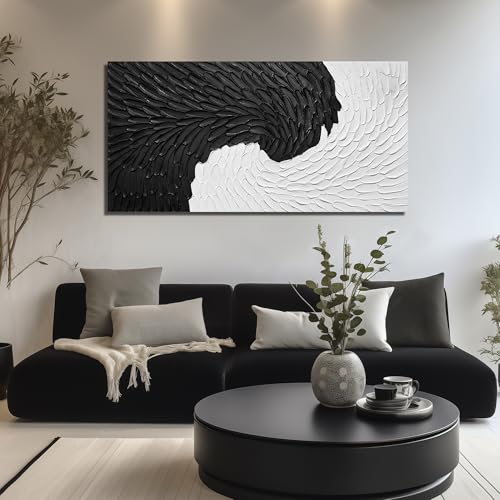 Minimalism Canvas Wall Art for Dining Room Black and White Artwork for Wall Office Large Abstract Painting Wall Art for Living Room 29 x 58 Inch - color: Black and White, size: 58"L x 29"W