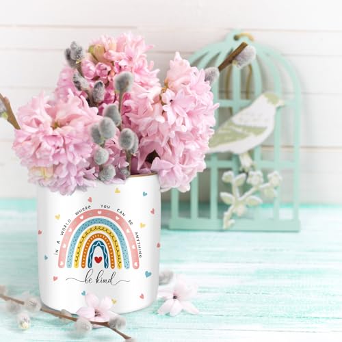 Pen Holder, Ceramic Durable Pencil Cup for Desk， Simple&Modern Style Makeup Organizer, Cute Multifunctional Office Supplies for Home, Kids and School, Rainbow Pattern - color: Rainbow Pattern
