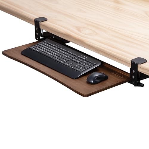 D'vine Dev Keyboard Tray Under Desk with Wrist Rest, Bamboo Wood Keyboard Drawer with Full Size Keyboard and Mouse Pad, Walnut Color, KBTY-2 - color: Walnut Color