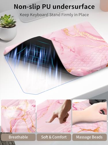 3-in-1 Ergonomic Keyboard Stand with Wrist Rest & Mouse Pad Set, Comfy Keyboard Riser Holder Soft Mousepad with Massage Design, Memory Foam and Non-Slip PU Base for Pain Relief, Pink Marble - color: Pink Marble