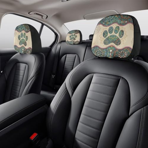 Boho Paw Print 2pcs Car Head Rest Covers Dog Claw Print Universal Headrest Anti-Dirty Covers,Soft Stretchy Car Seat Head Rest Cover Protector,Universal Fits for Most Truck SUV Sedan - color: Dog Claw print