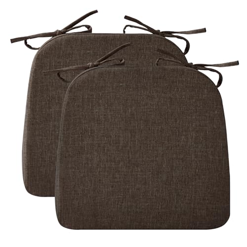 Ruqmuis Chair Cushions for Dining Chairs, 2" Thick Seat Cushions for Kitchen Chairs, D-Shaped Chair Pads with Washable Cover, Ties and Non Slip Backing, 17'' x 16'', Set of 2, Brown - color: Brown, size: 2 Count(Pack of 1)