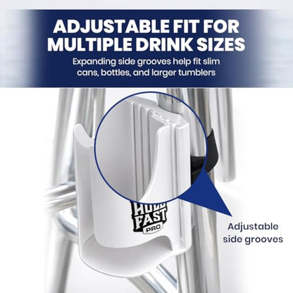 HoldFastPro Boat Cup Holder, Adjustable Universal Boat Cup Caddy for Rails & Grab Bars, Marine Drink Holder for Center Console, & T-Top Mounting, White - color: White