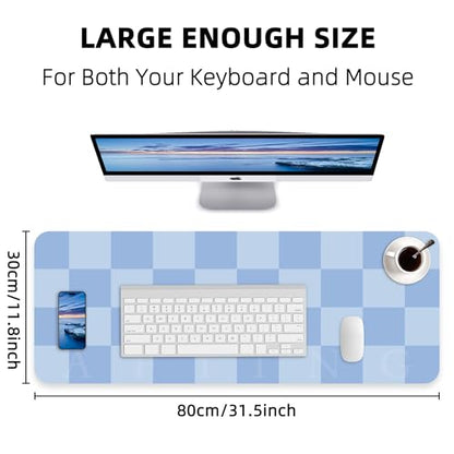 AFIING Light Blue Desk Mat 31.5" x 12", Waterproof PU Leather Desk Pad | Non-Slip Rubber Base, Easy Clean Surface, Desk Protection, Office & Home - color: Lightblue