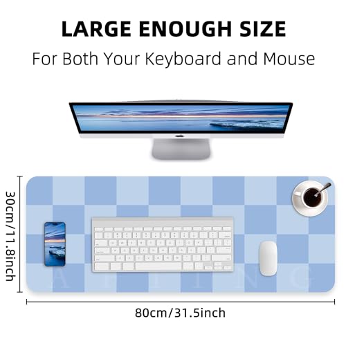 AFIING Light Blue Desk Mat 31.5" x 12", Waterproof PU Leather Desk Pad | Non-Slip Rubber Base, Easy Clean Surface, Desk Protection, Office & Home - color: Lightblue