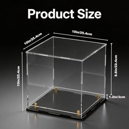Acrylic Display Case for Collectibles, Dustproof Acrylic Box with Clear Display Elevation & Gold Risers, Large Display Case for Figures Toys Memorabilia, 10" L x 10" W x 10" H - size: 10"L x 10"W x 10"H