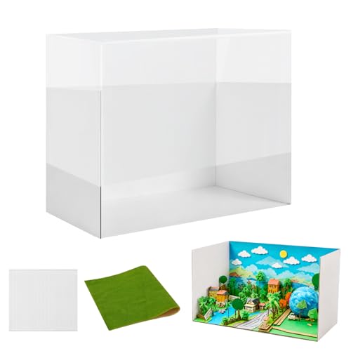 Cardboard Diorama Kit,13.8 x 8.7 x 8.3 Inches Diorama Box for Display with Transparent Case, Double-Sided Tape & Fake Grass, Ideal for DIY Crafts Construction Project - color: White-1