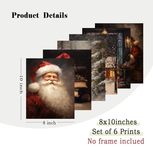 Kizbook Vintage Christmas Wall Art Prints, Santa Claus Christmas Holiday Art Prints Painting, Farmhouse Xmas Christmas Poster, Christmas Gallery Wall Art Winter Print, Vintage Christmas Decor for Holiday, Set of 6 (8"x10"-Unframed) - color: Christmas Prin