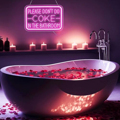 Please Don’t Do Coke in the Bathroom Neon Sign Wall Decor LED Bedroom Dorm Office Wall LED Neon Light Brightness,Light Up Sign for Party Decor，Funny Bathroom Signs，Gifts for Teenage Boys Girls - style: Please Don’t Do Coke in the Bathroom