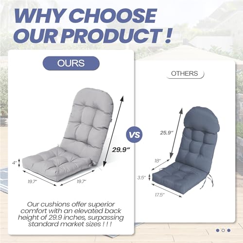 Crestlive 50x20x4 Inch Adirondack Chair Cushion, Outdoor Rocking Chair Cushions Water Resistant High Back Patio Chair Cushions Set of 2, Thick Patio Replacement Cushions Light Gray - color: Light Grey, size: 2