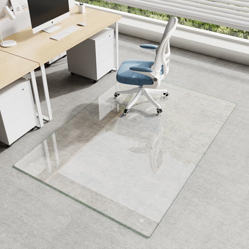 Koonmi Chair Mat for Carpet, Tempered Glass 48"x72" Office Chair Mat, Glass Floor Mat for Office Chair with Rounded and Polished Edges, Ideal for Hardwood Floor, Carpet, Office, Desk, Rolling Chair - color: Transparent, size: 48"x72"