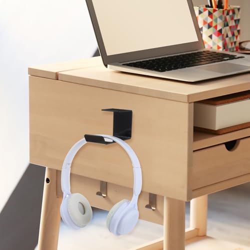 2 Pcs Headphones Hook Under-Desk Desk Headphone Hanger with Strong Adhesive Tape Gaming Headphones Stand Hanger Desk Mount for Most Headphone Women Men Gifts Black 3.54 × 1.77 × 2.36 Inches