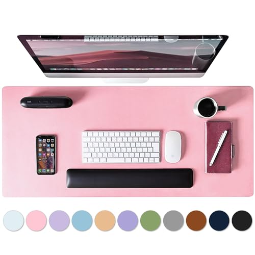 Leather Desk Pad Protector, Mouse Pad, Non-Slip Computer Mat for Desk, PU Leather Office Desk Mat for Home & Office, Waterproof Laptop Desk Blotter for Keyboard and Mouse, Pink (15.7''X31.5'') - color: Pink, size: 15.7''X31.5''