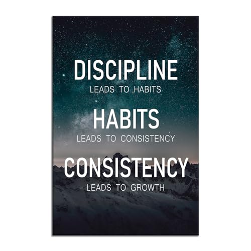 Discipline Habits Consistency Growth Motivational Wall Art Inspirational Poster Canvas Prints Artwork for Office Modern Home Decor Painting Pictures Stretched and Framed Ready to Hang [12''Wx 18''H] - color: A-ONE-31, size: 12"L x 18"W