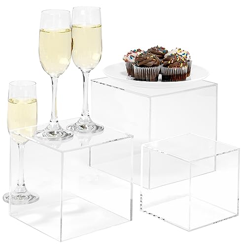 Red Co. Set of 3 Crystal Clear Acrylic Cube Display Nesting Riser Stands with Hollow Bottoms | Transparent - color: Clear, size: 4",5",6" - 1 Pack