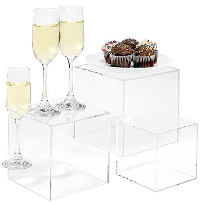 Red Co. Set of 3 Crystal Clear Acrylic Cube Display Nesting Riser Stands with Hollow Bottoms | Transparent - color: Clear, size: 4",5",6" - 1 Pack
