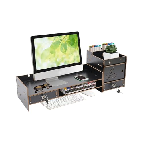 Computer Monitor Stand, Computer Rack with Drawers, Two top Platforms Desk Organizer Monitor Stand with Extra Large Storage Desktop Computer Stand for PC, Laptop, Printer, Screen, TV (05) - size: 05