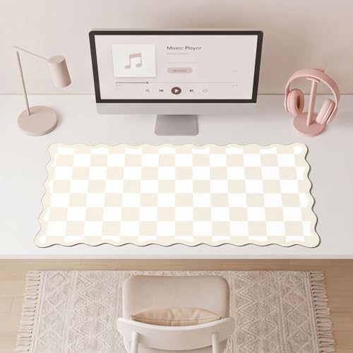 Large Mouse Pad,Cute Desk Mouse Mat with Waterproof and Non-Slip Rubber Base,Aesthetic Decor Gaming Mat for Office,Home,Computer Mouse Keyboard Pad, 31.5" x 15.7", XL Checkered Beige - color: Checkered large Beige