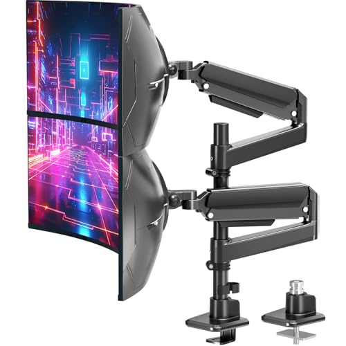 MOUNT PRO Dual Monitor Arm for Max 49" Ultrawide Screens up to 44 lbs, Heavy Duty Extra Tall Monitor Desk Mount, Vertical Stacked Adjustable Dual Monitor Mount, VESA Mount 75x75mm/100x100mm - size: Max 49" Gas Spring